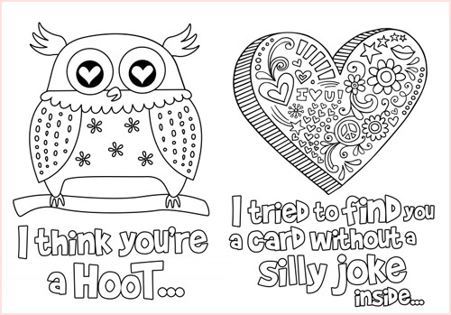 My owl barn color your owl valentines day card