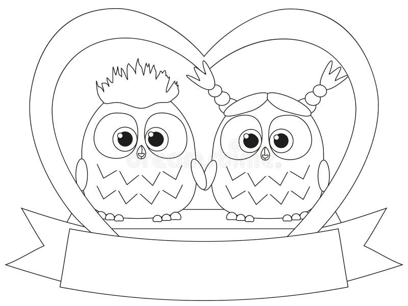 Black and white valentine day poster with an owl couple stock vector