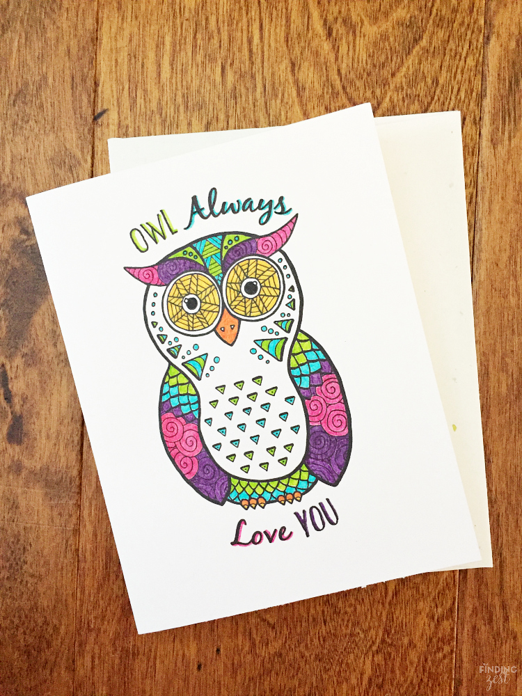 Valentine cards printable owl coloring page