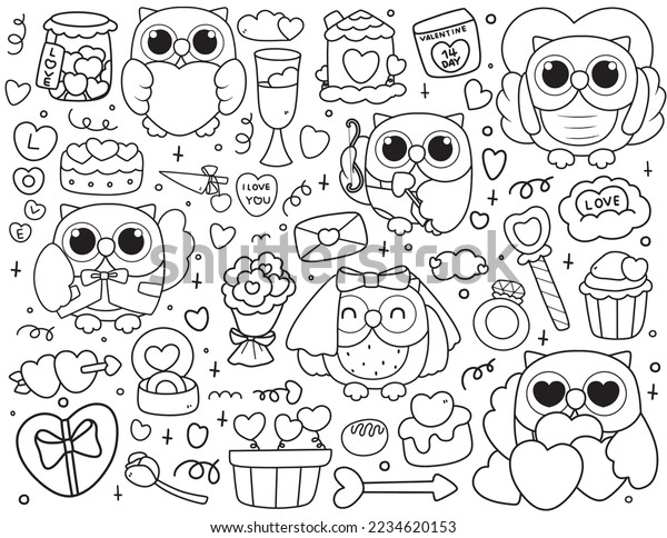 Valentines day owl coloring pages kids stock vector royalty free