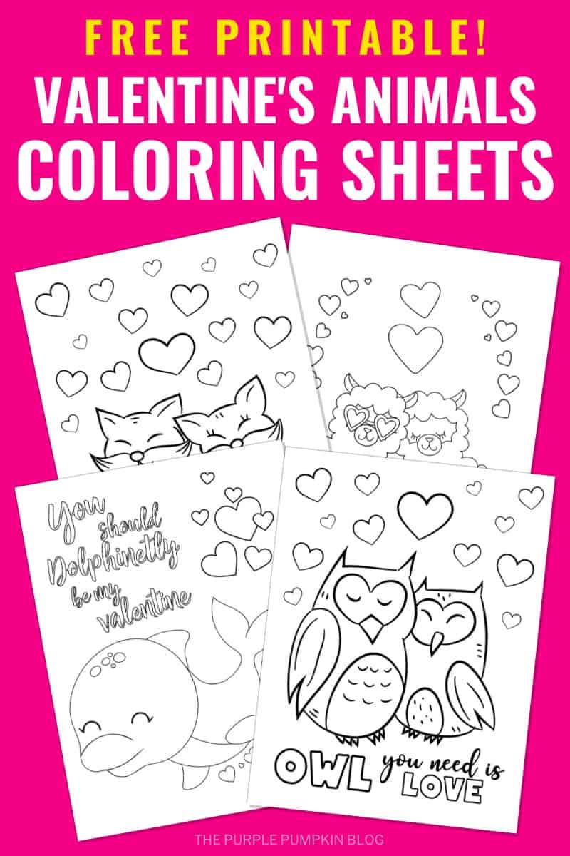 Free printable valentines day animals loring sheets