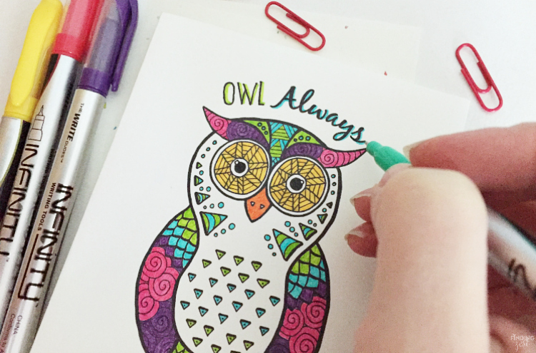 Valentine cards printable owl coloring page