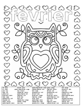 French valentines day february color by number page forms