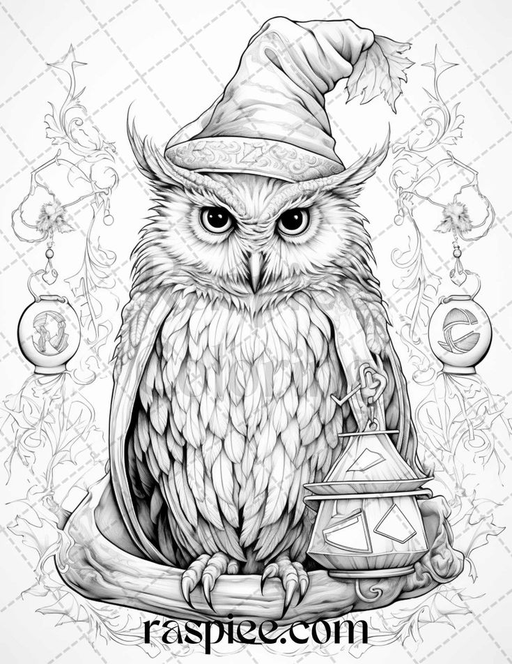 Halloween witch owl grayscale coloring pages for adults and kids prin grayscale coloring halloween coloring pages coloring book art