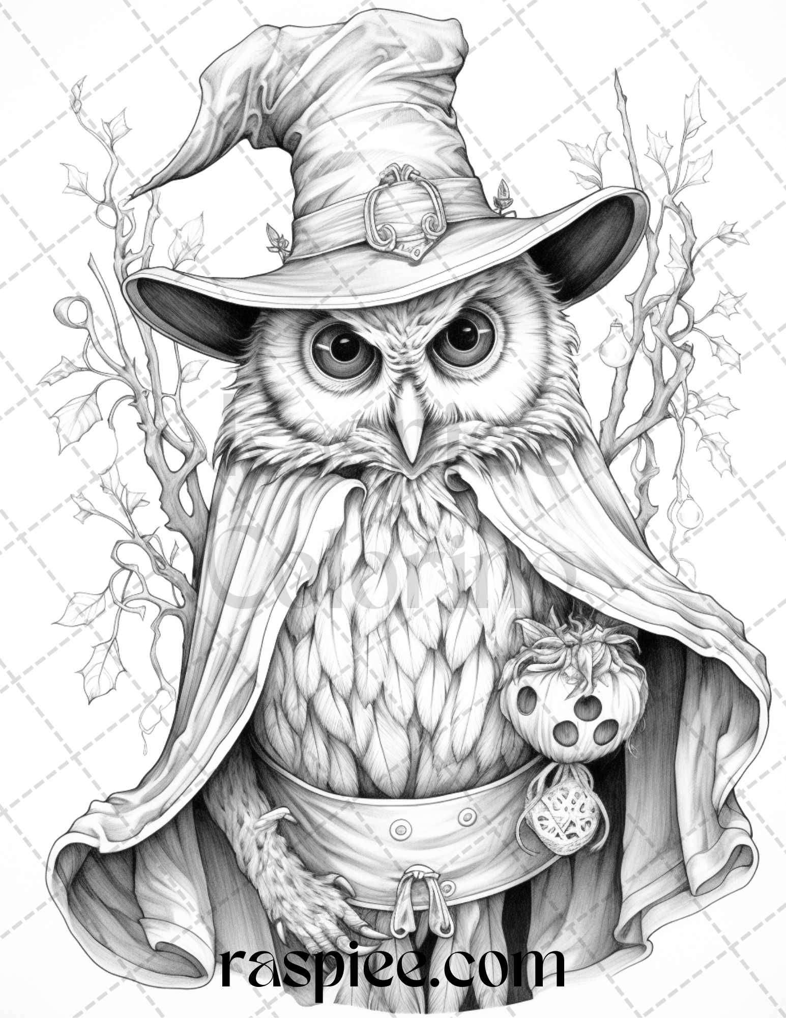 Halloween witch owl grayscale coloring pages for adults and kids prin â coloring