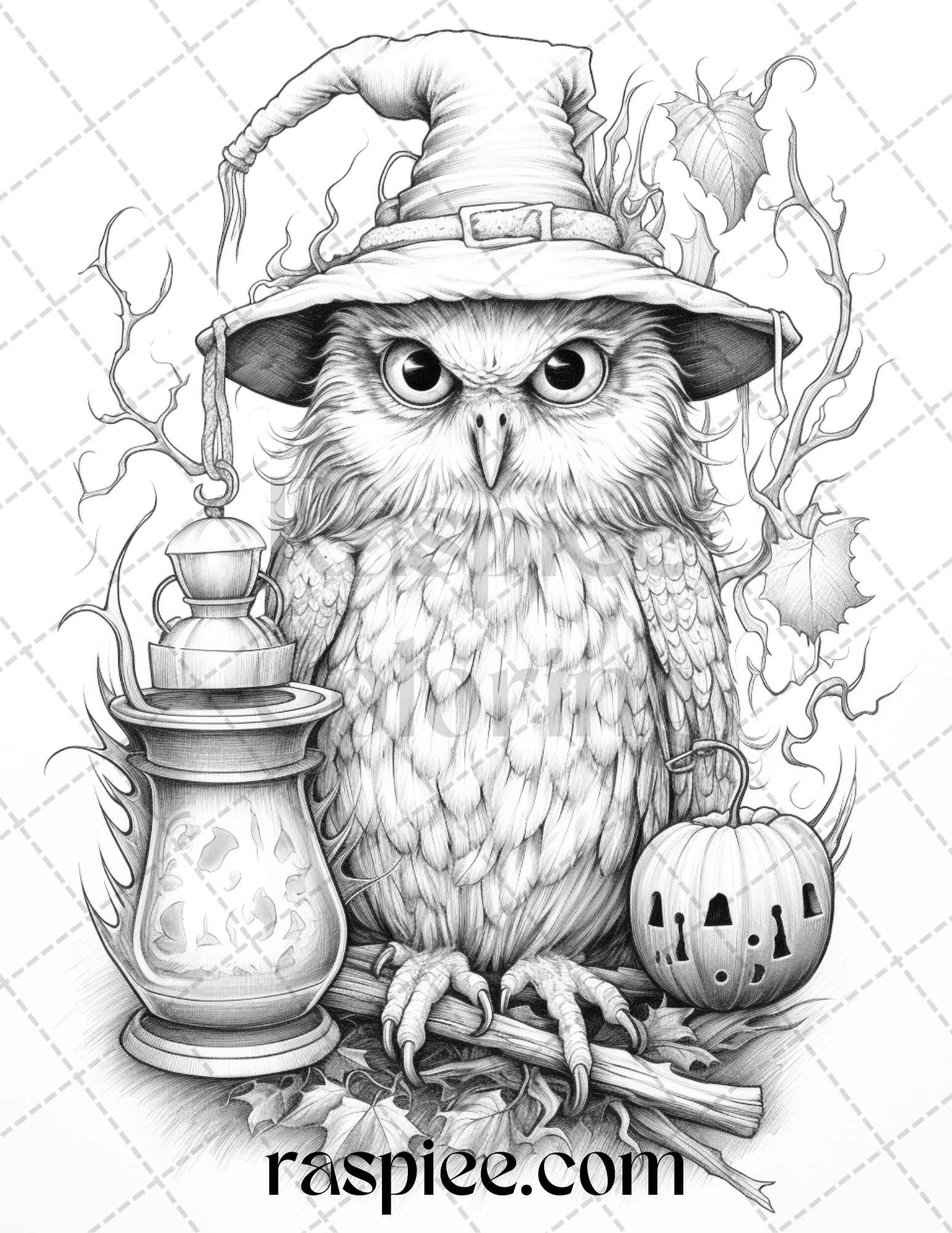 Halloween witch owl grayscale coloring pages for adults and kids prin â coloring