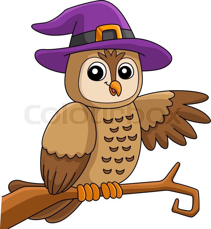 Owl witch hat halloween cartoon colored clipart stock vector