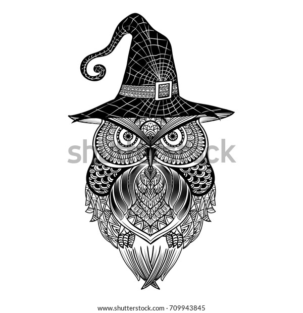 Halloween owl witch hat hand drawn stock vector royalty free