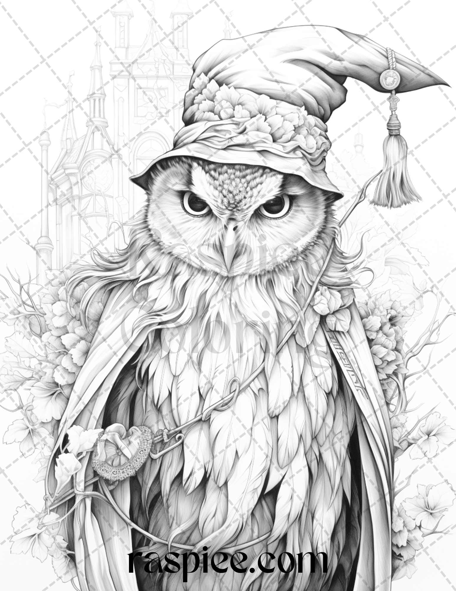 Halloween witch owl grayscale coloring pages for adults and kids prin â coloring