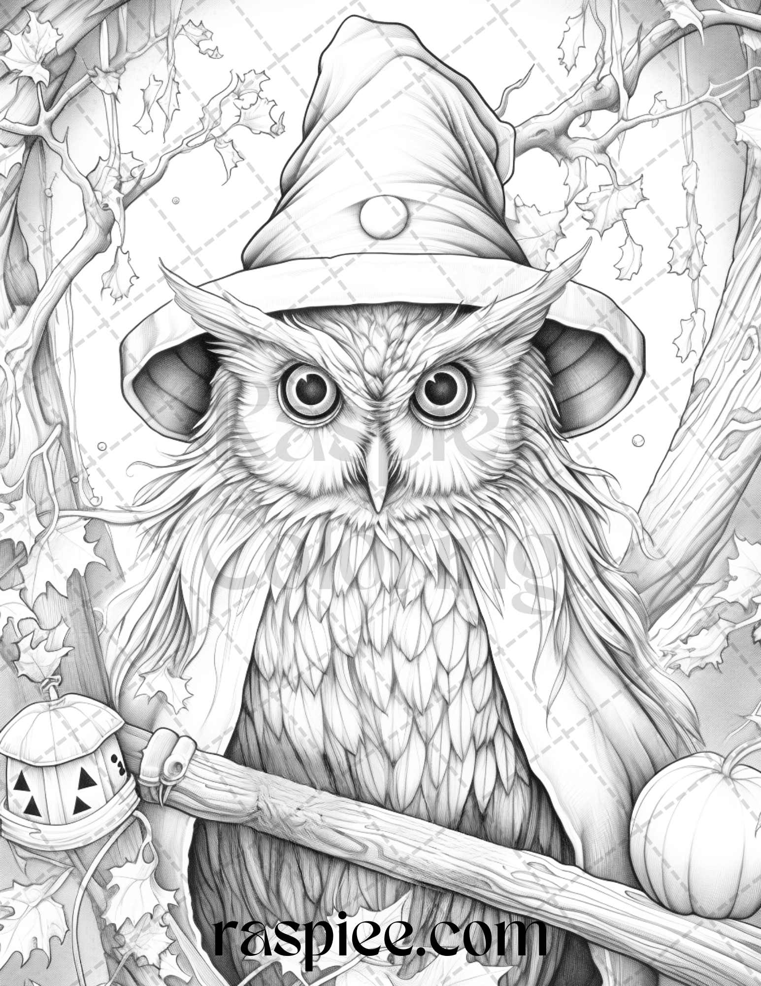 Halloween witch owl grayscale coloring pages for adults and kids prin â coloring