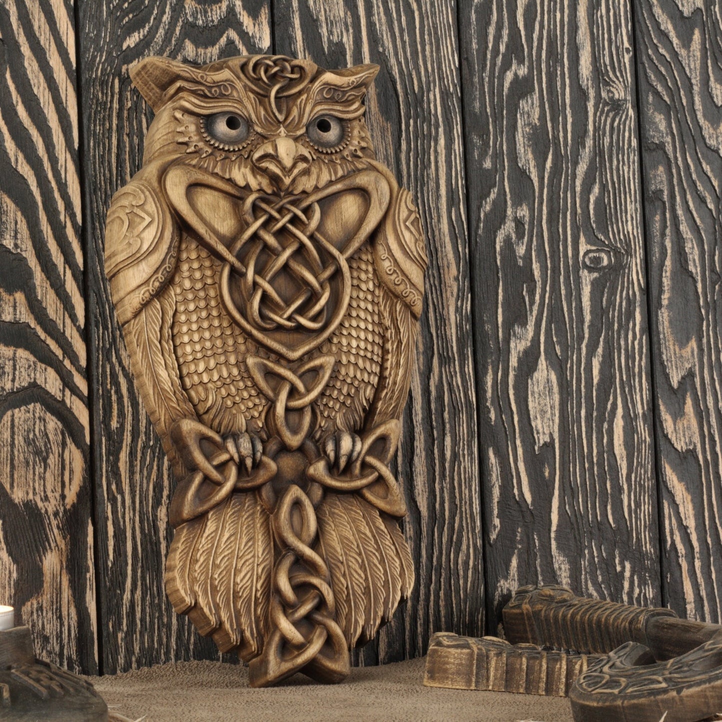 Celtic owl viking owl wall art wooden owl â art carving shop