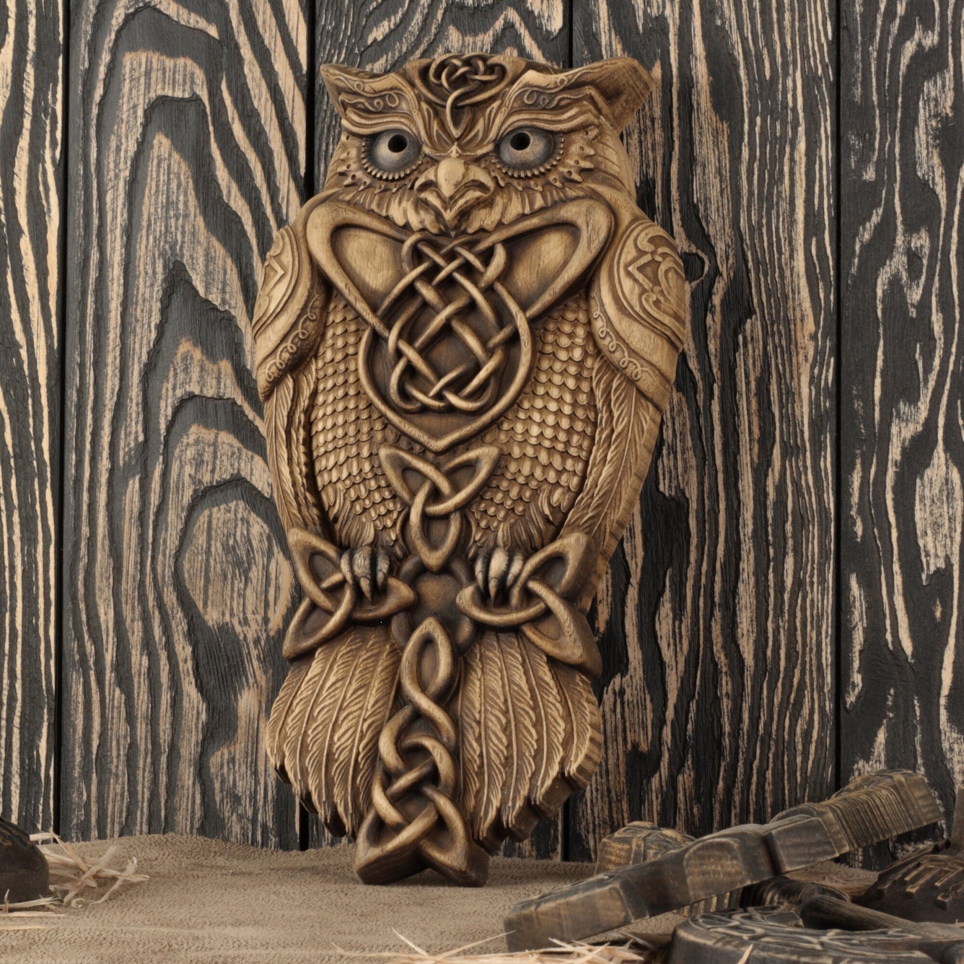 Celtic owl viking owl wall art wooden owl â art carving shop