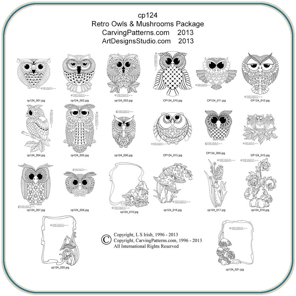 Retro owls mushrooms patterns â classic carving patterns â art designs studio