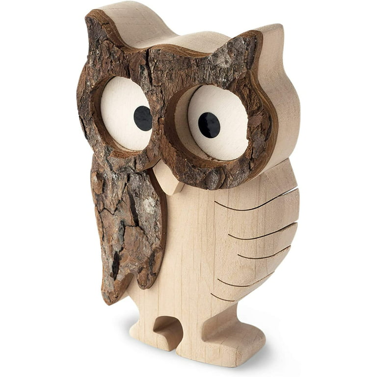 Wooden owl figurine wood owl decor handmade large