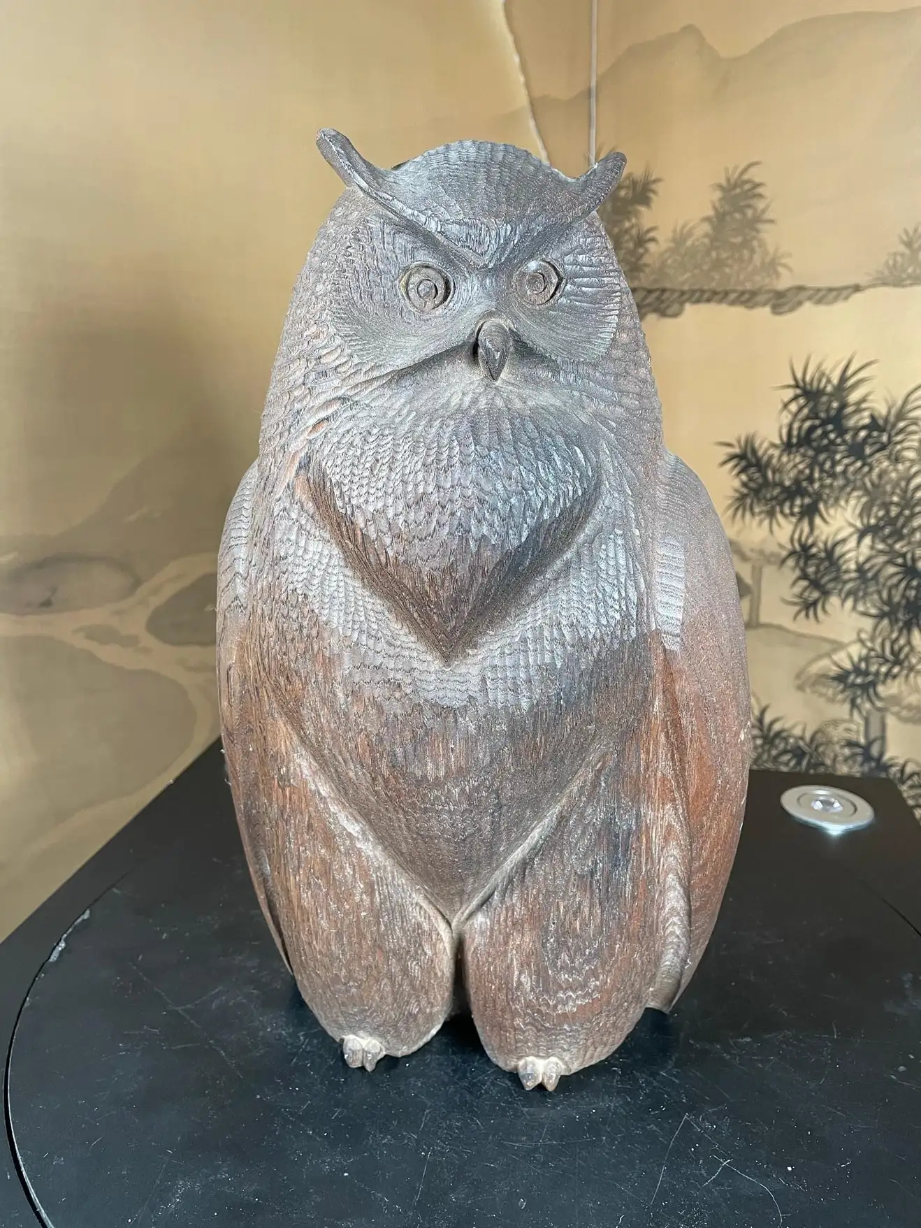 Japanese huge old hand carved wood owl ainu people h