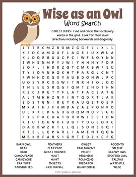 All about owls word search puzzle worksheet activity word puzzles for kids word find word puzzles