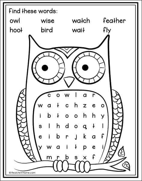 Owl word search printable