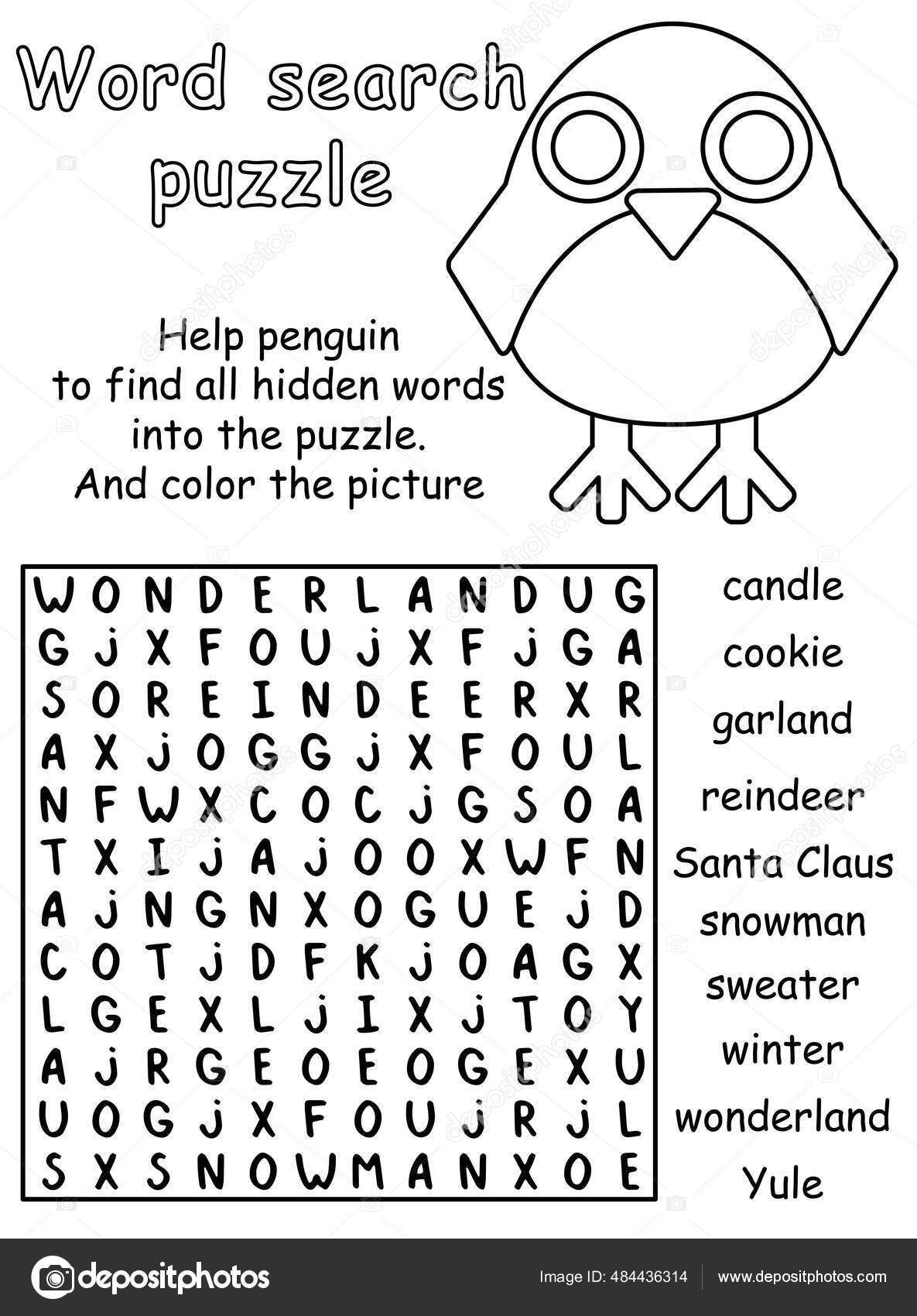 Happy christmas word search puzzle kids black white version vector stock vector by funfishyandexru