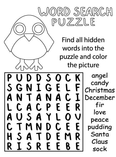 Winter holidays word search puzzle with cute penguin vector illustration stock illustration