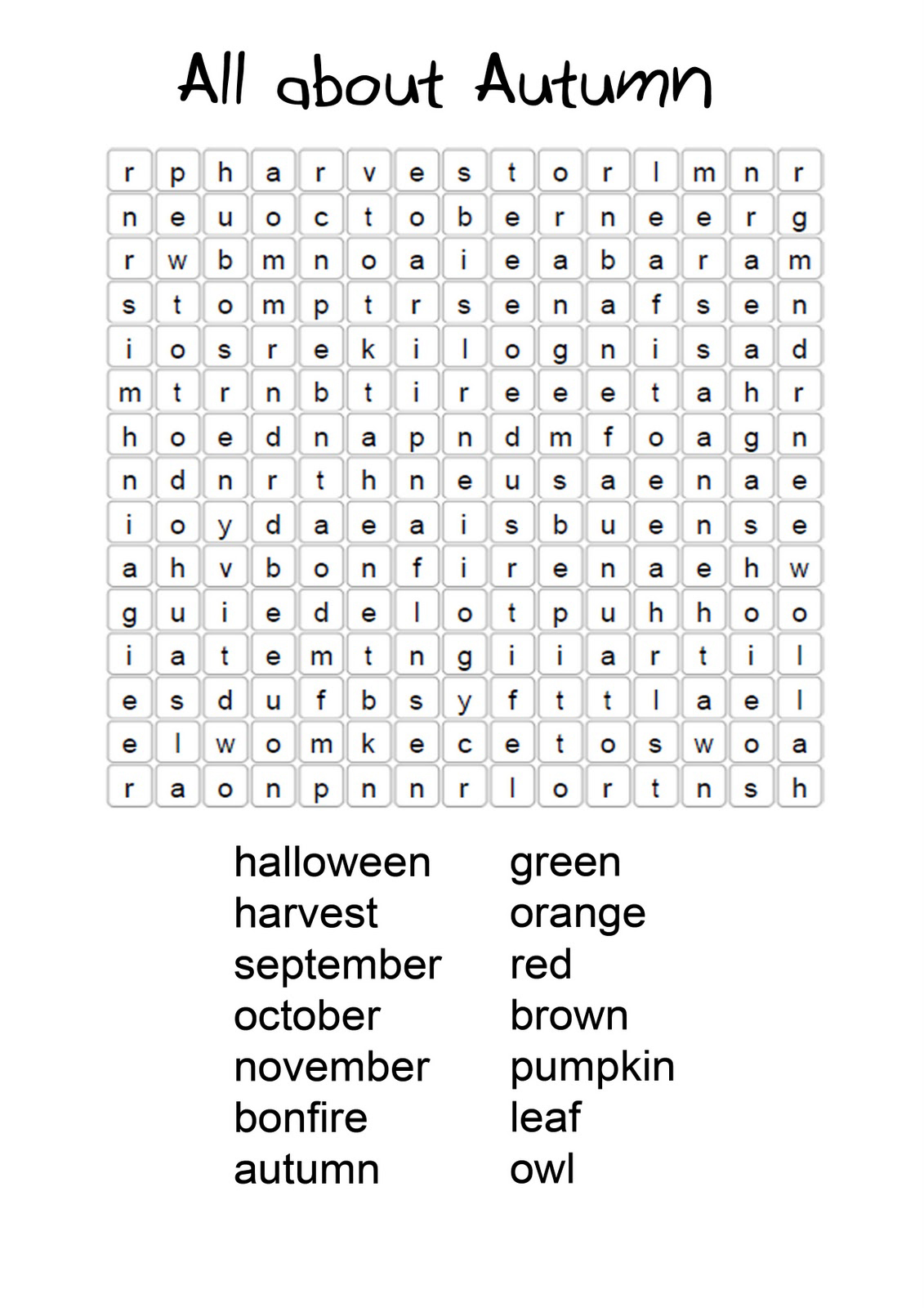 Fall word search