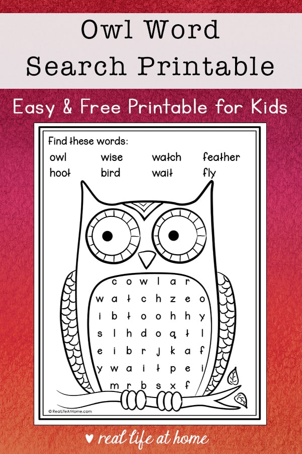 Owl word search printable