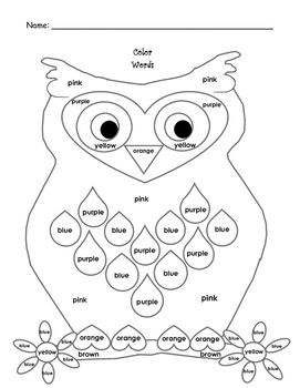 Owl color by color words or sight words by rjb tpt