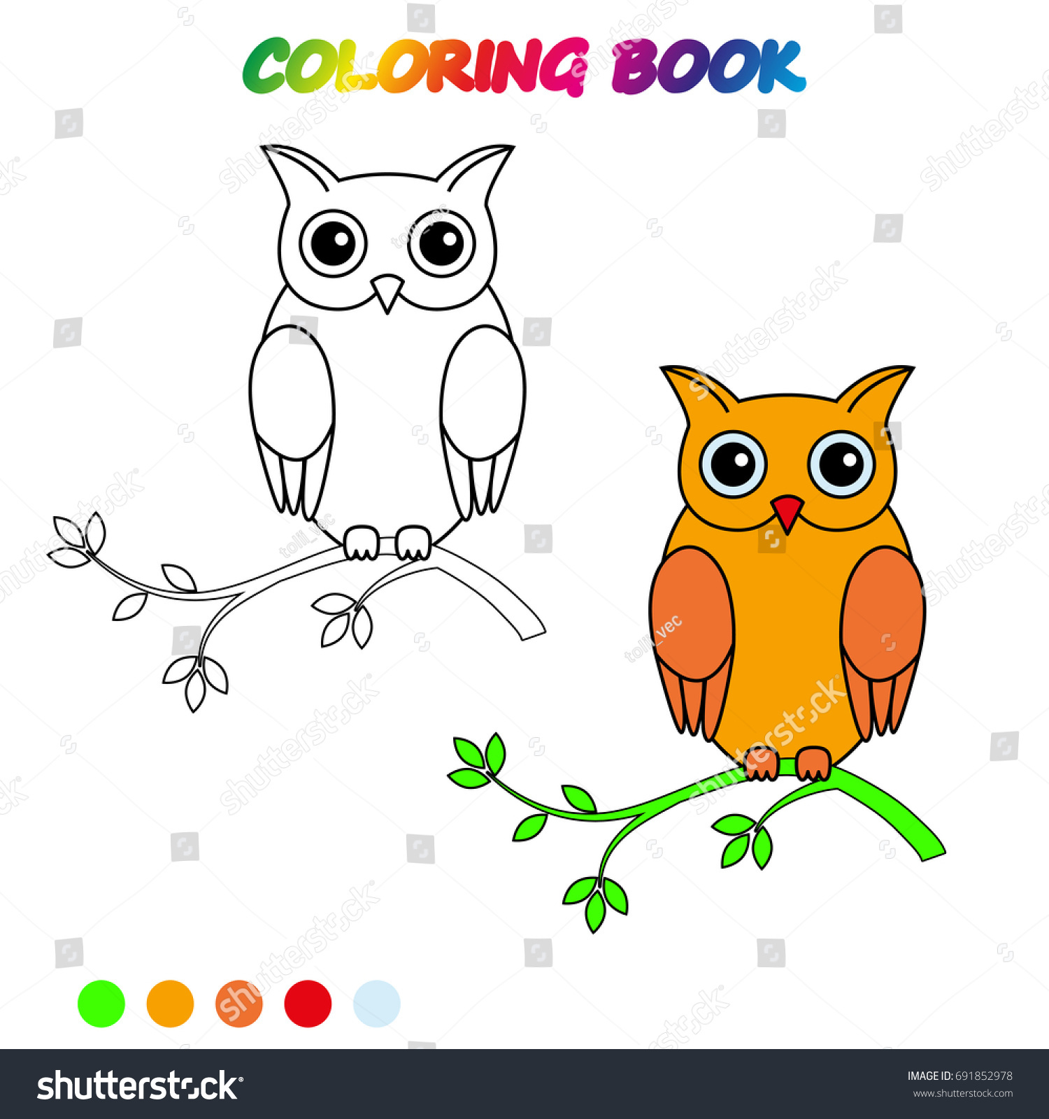 Owl coloring page worksheet game kids stock vector royalty free