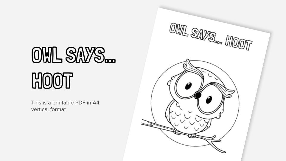 Owl says hoot printable coloring worksheet