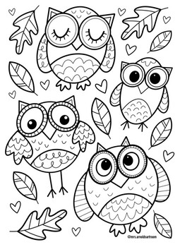 Owl coloring page by mrs arnolds art room tpt