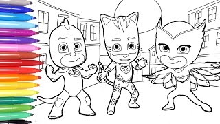 Pj masks coloring pages coloring catboy owlette and gekko learn colors for kids