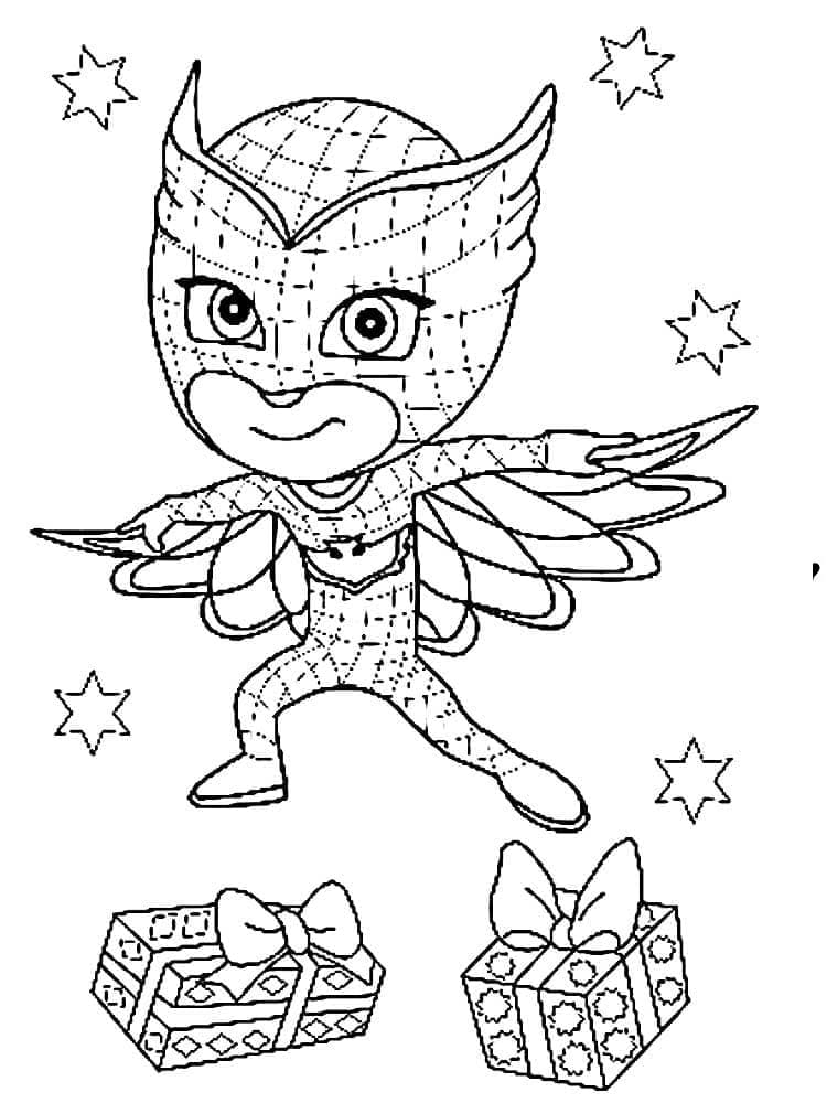 Owlette and gifts coloring page