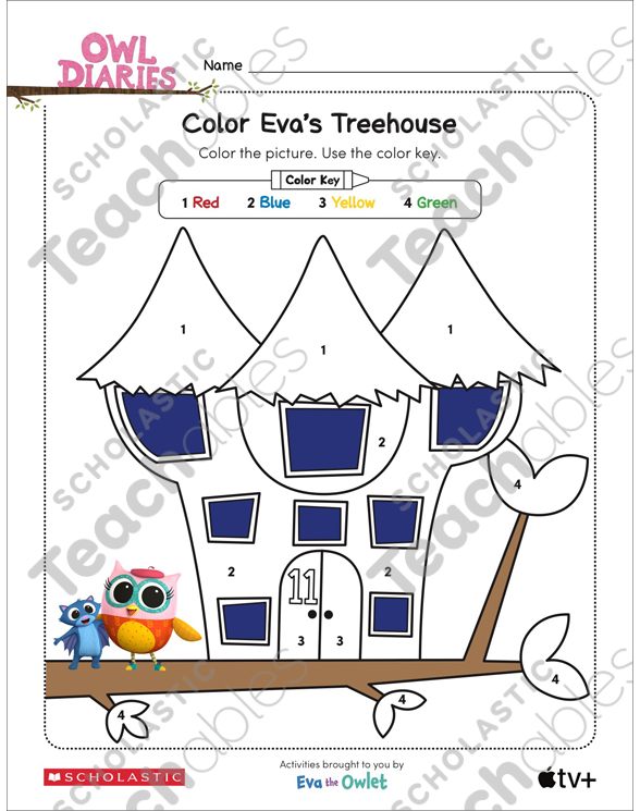 Color evas treehouse owl diaries printable skills sheets