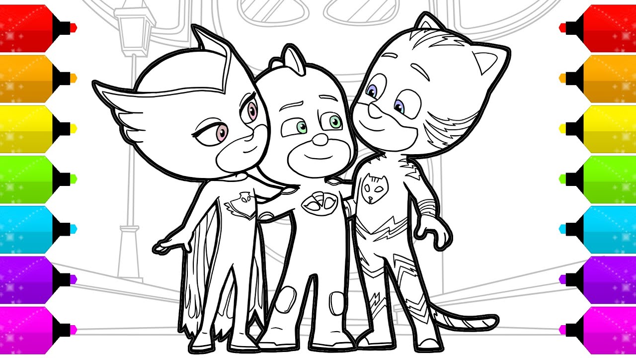Pj masks coloring pages how to draw and color catboy gekko and owlette