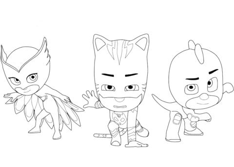 Owlette catboy and gecko coloring page free printable coloring pages