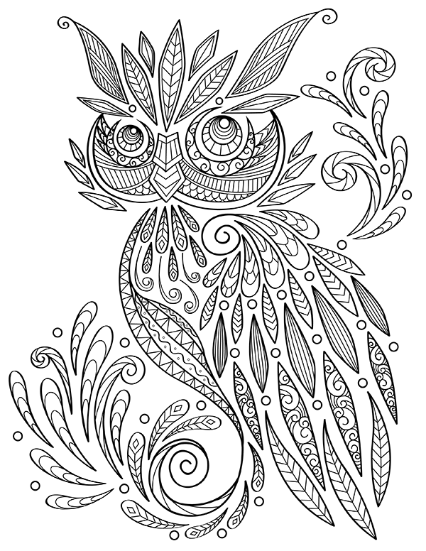 Printable henna owl adult coloring page