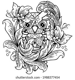 Illustration owls adult coloring pages boho stock illustration