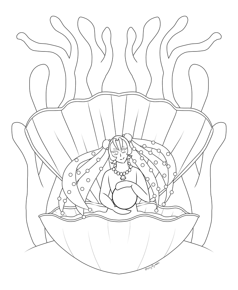 Oyster mermaid coloring page psd file