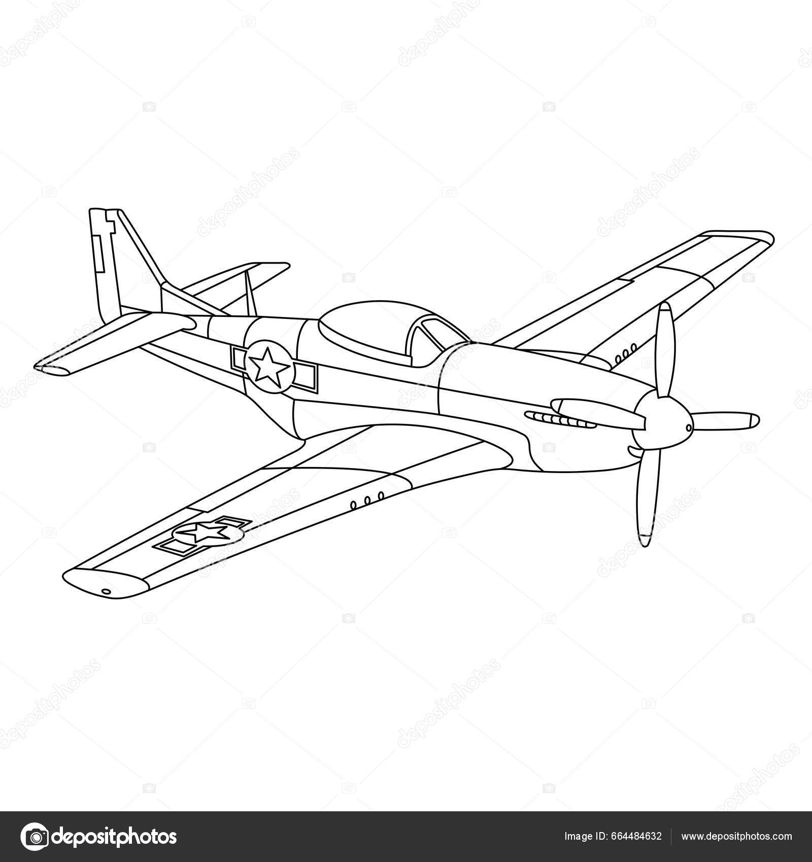 Mustang aircraft war world fighter coloring page vintage war plane stock vector by thumbdown