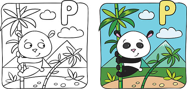 Little panda coloring book alphabet p stock illustration