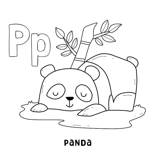 Premium vector alphabet animal panda for coloring with word hand drawn letter animal cartoon