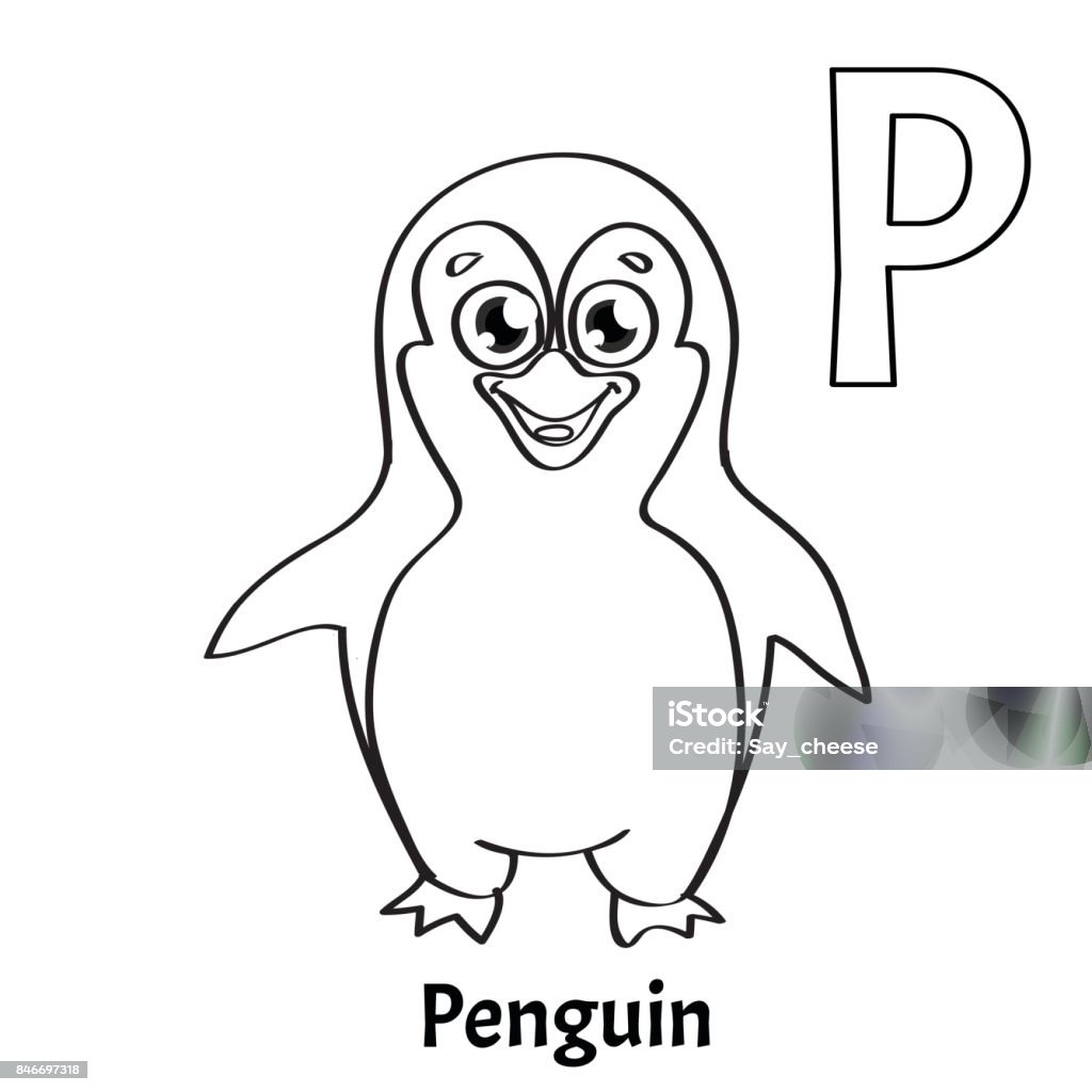 Vector alphabet letter p coloring page penguin stock illustration