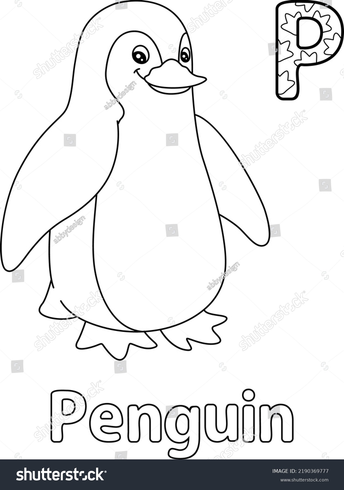 Penguin alphabet abc coloring page p stock vector royalty free