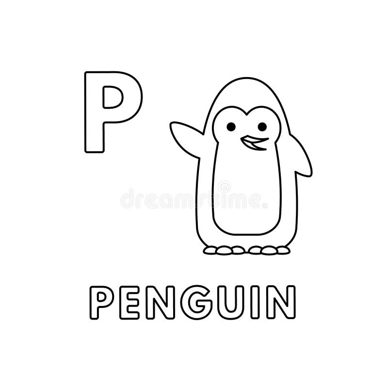 Vector cute cartoon animals alphabet penguin coloring pages stock vector