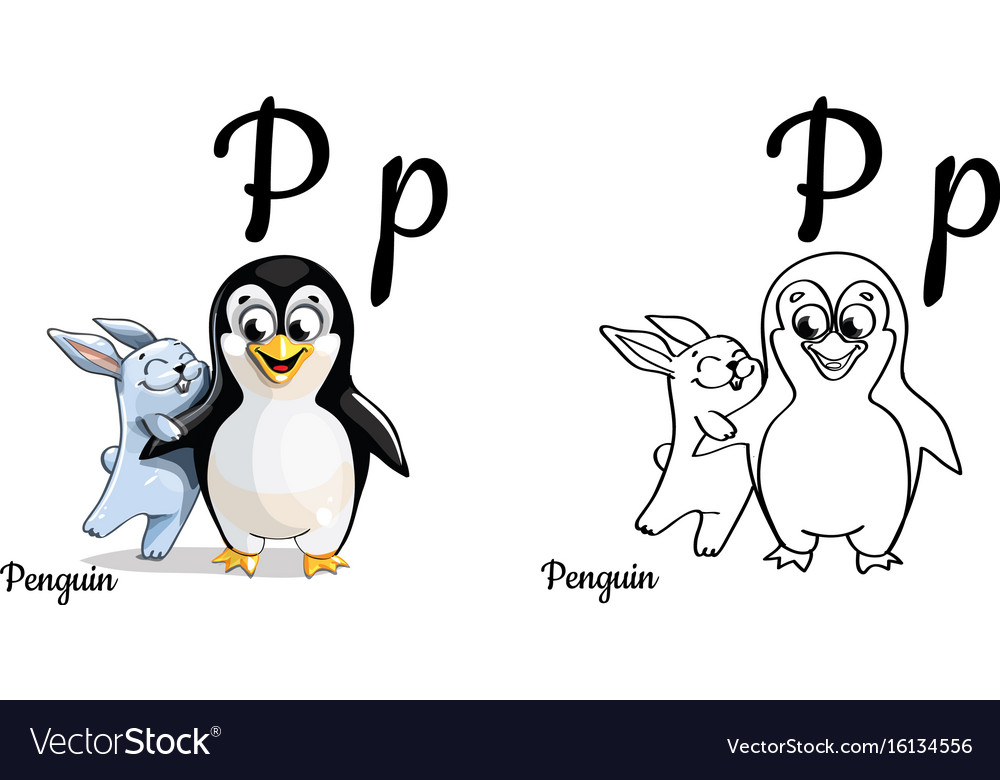 Penguin alphabet letter p coloring page royalty free vector