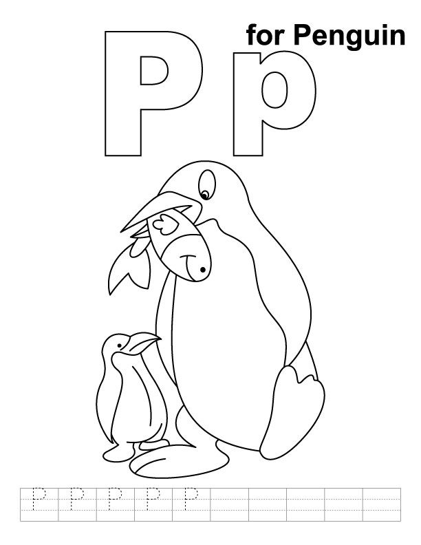 P for penguin coloring page with handwriting practice alphabet coloring pages penguin coloring pages kids handwriting practice