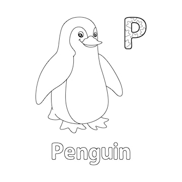 Premium vector penguin alphabet abc coloring page p