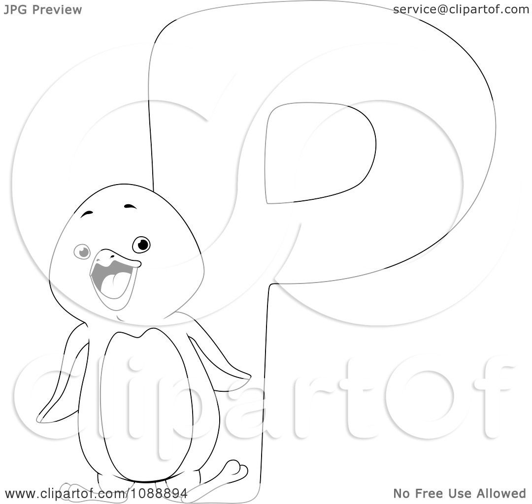 Clipart outlined p is for penguin coloring page