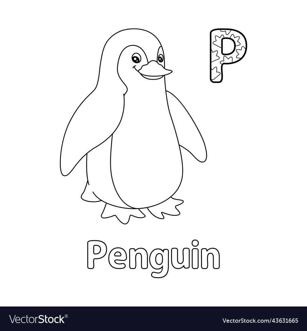 Penguin alphabet abc coloring page p royalty free vector