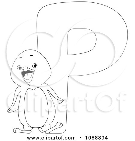 Clipart outlined p is for penguin coloring page