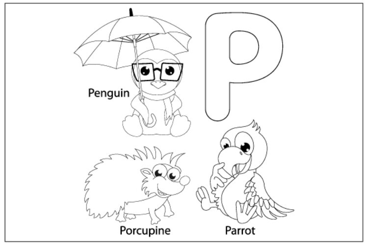 Coloring sheet from letter p for kids